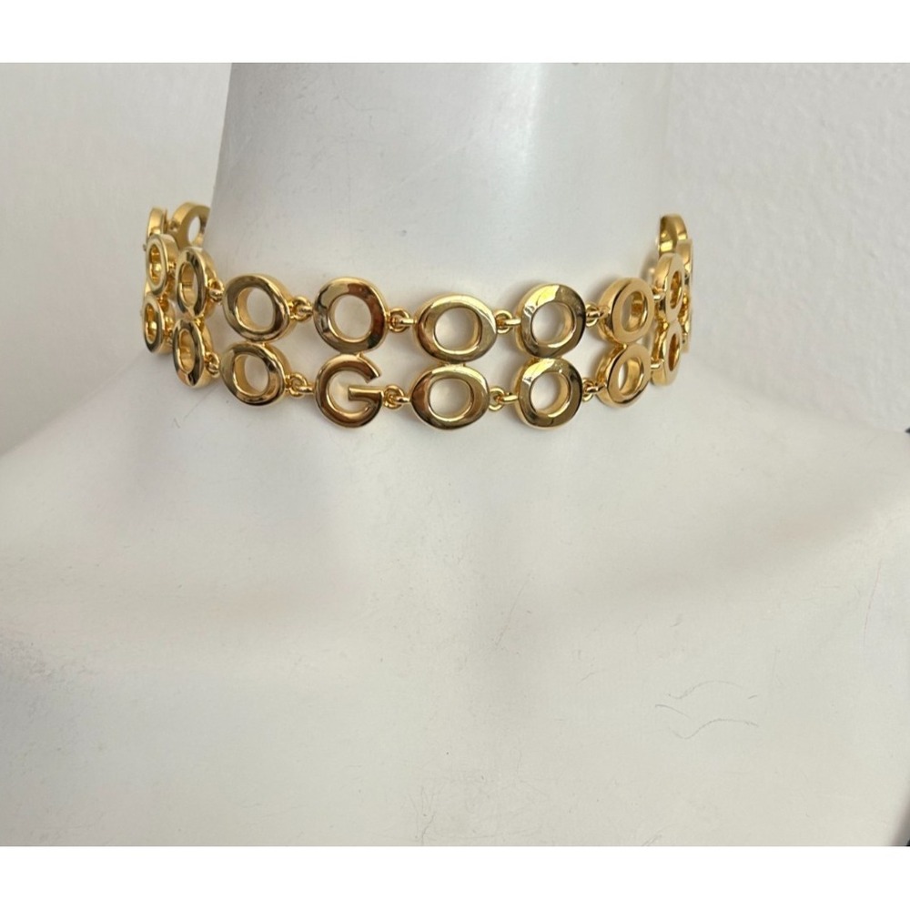 VTG Givenchy Gold Tone Double Row G Logo Choker Necklace 1980s Bijoux Runway